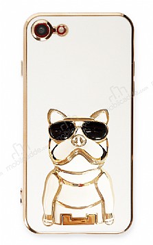 Eiroo iPhone 7 / 8 Bulldog Standl Beyaz Silikon Klf