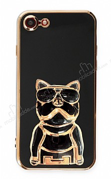 Eiroo iPhone 7 / 8 Bulldog Standl Siyah Silikon Klf