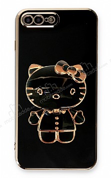 Eiroo iPhone 7 Plus / 8 Plus Aynal Kitty Standl Siyah Silikon Klf