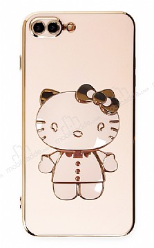 Eiroo iPhone 7 Plus / 8 Plus Aynal Kitty Standl Pembe Silikon Klf