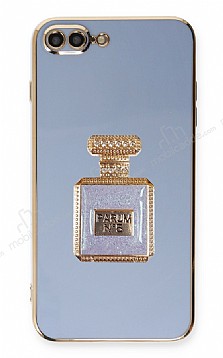 Eiroo iPhone 7 Plus / 8 Plus Aynal Parfm Standl Mavi Silikon Klf