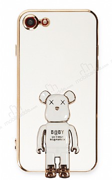 Eiroo iPhone 7 / 8 Baby Bear Standl Beyaz Silikon Klf