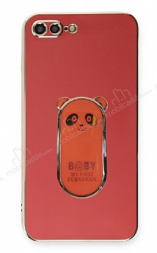 Eiroo iPhone 7 Plus / 8 Plus Baby Panda Standl Krmz Silikon Klf