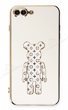 Eiroo iPhone 7 Plus / 8 Plus Bearbrick Standl Beyaz Silikon Klf