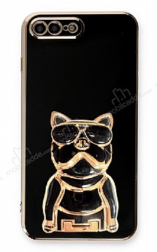 Eiroo iPhone 7 Plus / 8 Plus Bulldog Standl Siyah Silikon Klf
