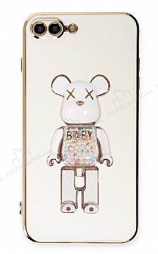 Eiroo iPhone 7 Plus / 8 Plus Candy Bear Standl Beyaz Silikon Klf