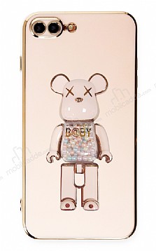 Eiroo iPhone 7 Plus / 8 Plus Candy Bear Standl Pembe Silikon Klf