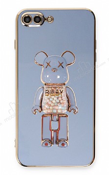 Eiroo iPhone 7 Plus / 8 Plus Candy Bear Standl Mavi Silikon Klf