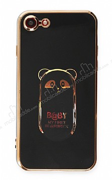 Eiroo iPhone 7/8 Baby Panda Standl Siyah Silikon Klf