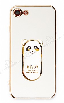 Eiroo iPhone 7/8 Baby Panda Standl Beyaz Silikon Klf