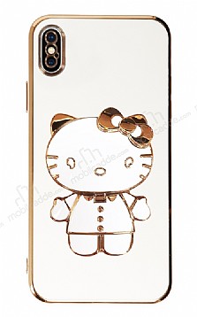 Eiroo iPhone X / XS Aynal Kitty Standl Beyaz Silikon Klf