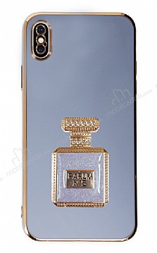 Eiroo iPhone X / XS Aynal Parfm Standl Mavi Silikon Klf
