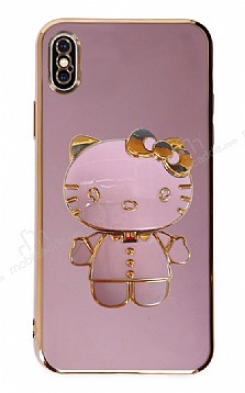 Eiroo iPhone XS Max Aynal Kitty Standl Mor Silikon Klf