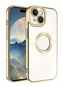 Eiroo Luxury Clear iPhone 15 Kamera Korumal Gold Silikon Klf
