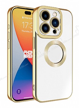Eiroo Luxury Clear iPhone 15 Pro Kamera Korumal Gold Silikon Klf