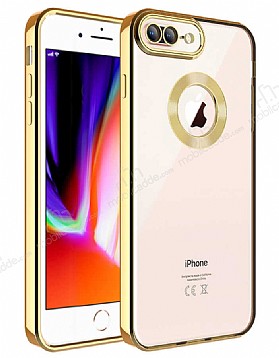 Eiroo Luxury Clear iPhone 7 Plus / 8 Plus Kamera Korumal Gold Silikon Klf