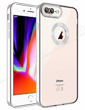 Eiroo Luxury Clear iPhone 7 Plus / 8 Plus Kamera Korumal Silver Silikon Klf