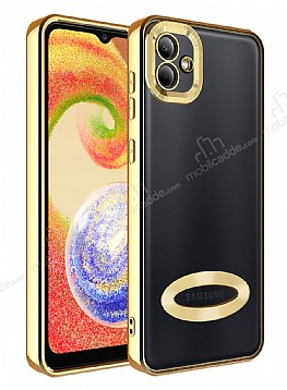 Eiroo Luxury Clear Samsung Galaxy A04 Kamera Korumal Gold Silikon Klf