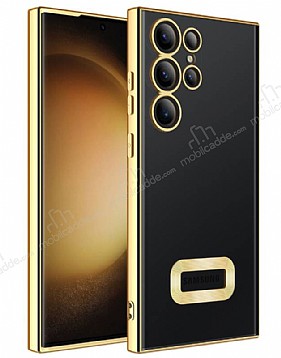 Eiroo Luxury Clear Samsung Galaxy S23 Ultra Kamera Korumal Gold Silikon Klf