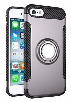 Eiroo Mage Fit iPhone SE / 5 / 5S Standl Ultra Koruma Dark Silver Klf