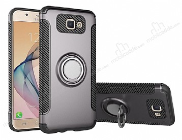 Eiroo Mage Fit Samsung Galaxy J5 Prime Standl Ultra Koruma Dark Silver Klf