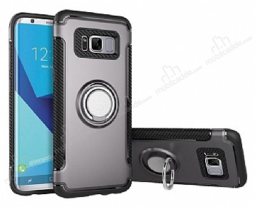 Eiroo Mage Fit Samsung Galaxy S8 Plus Standl Ultra Koruma Dark Silver Klf
