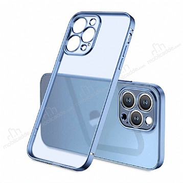 Eiroo Matte Crystal iPhone 13 Pro Max Kamera Korumal Mavi Rubber Klf