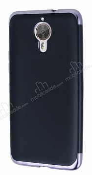 Eiroo Matte Fit General Mobile GM 5 Plus Dark Silver Kenarl Siyah Silikon Klf