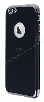Eiroo Matte Fit iPhone 6 / 6S Dark Silver Kenarl Siyah Silikon Klf