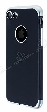 Eiroo Matte Fit iPhone 7 Silver Kenarl Siyah Silikon Klf