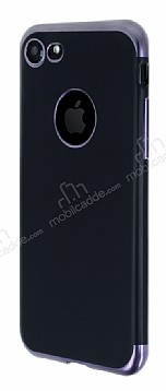 Eiroo Matte Fit iPhone 7 Dark Silver Kenarl Siyah Silikon Klf