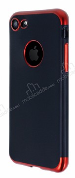 Eiroo Matte Fit iPhone 7 Krmz Kenarl Siyah Silikon Klf