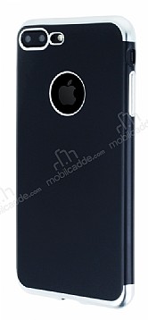 Eiroo Matte Fit iPhone 7 Plus Silver Kenarl Siyah Silikon Klf