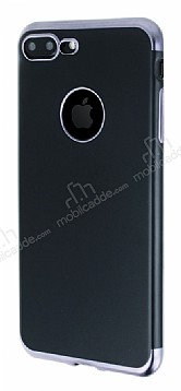Eiroo Matte Fit iPhone 7 Plus Dark Silver Kenarl Siyah Silikon Klf