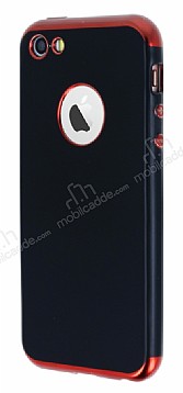 Eiroo Matte Fit iPhone SE / 5 / 5S Krmz Kenarl Siyah Silikon Klf