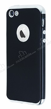 Eiroo Matte Fit iPhone SE / 5 / 5S Silver Kenarl Siyah Silikon Klf