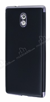 Eiroo Matte Fit Nokia 3 Dark Silver Kenarl Siyah Silikon Klf