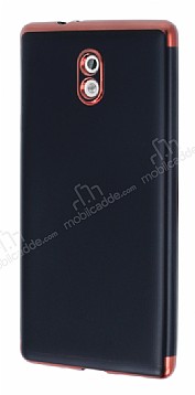 Eiroo Matte Fit Nokia 3 Krmz Kenarl Siyah Silikon Klf