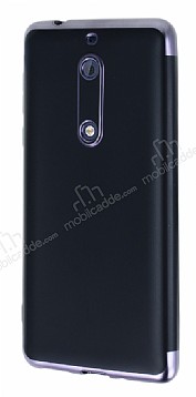 Eiroo Matte Fit Nokia 5 Dark Silver Kenarl Siyah Silikon Klf