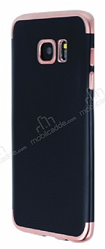 Eiroo Matte Fit Samsung Galaxy S7 Edge Rose Gold Kenarl Siyah Silikon Klf