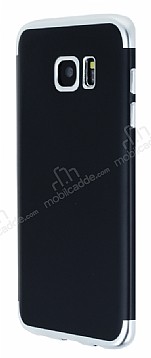 Eiroo Matte Fit Samsung Galaxy S7 Edge Silver Kenarl Siyah Silikon Klf