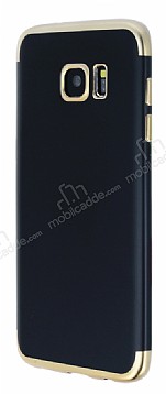 Eiroo Matte Fit Samsung Galaxy S7 Edge Gold Kenarl Siyah Silikon Klf