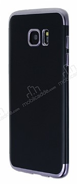 Eiroo Matte Fit Samsung Galaxy S7 Edge Dark Silver Kenarl Siyah Silikon Klf