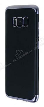 Eiroo Matte Fit Samsung Galaxy S8 Dark Silver Kenarl Siyah Silikon Klf
