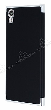 Eiroo Matte Fit Sony Xperia XA1 Silver Kenarl Siyah Silikon Klf