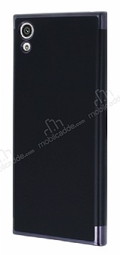 Eiroo Matte Fit Sony Xperia XA1 Dark Silver Kenarl Siyah Silikon Klf