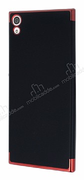 Eiroo Matte Fit Sony Xperia XA1 Ultra Krmz Kenarl Siyah Silikon Klf