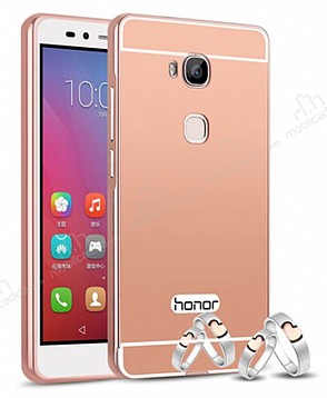 Eiroo Mirror Huawei GR5 Metal Kenarl Aynal Rose Gold Rubber Klf