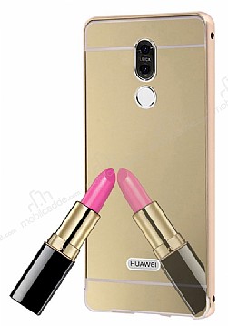 Eiroo Mirror Huawei Mate 10 Lite Metal Kenarl Aynal Gold Rubber Klf