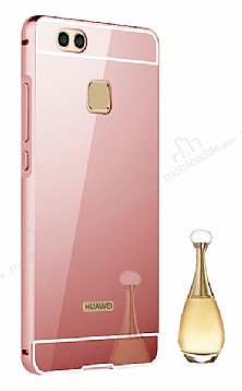 Eiroo Mirror Huawei P10 Lite Metal Kenarl Aynal Rose Gold Rubber Klf